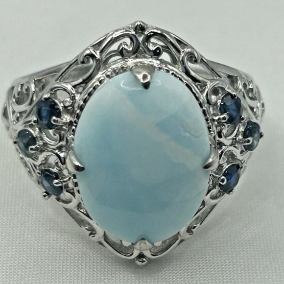 Natural Larimar & Sterling Silver Ring Size 10! NEW - Picture 7 of 9